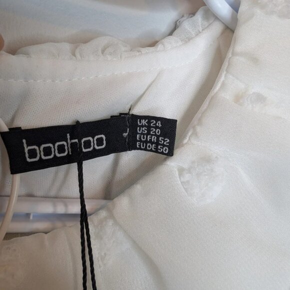 NWT BOOHOO Plus White Swiss  Polka Dot Ruffle Tiered Midi Dress Size 20 - Picture 4 of 13